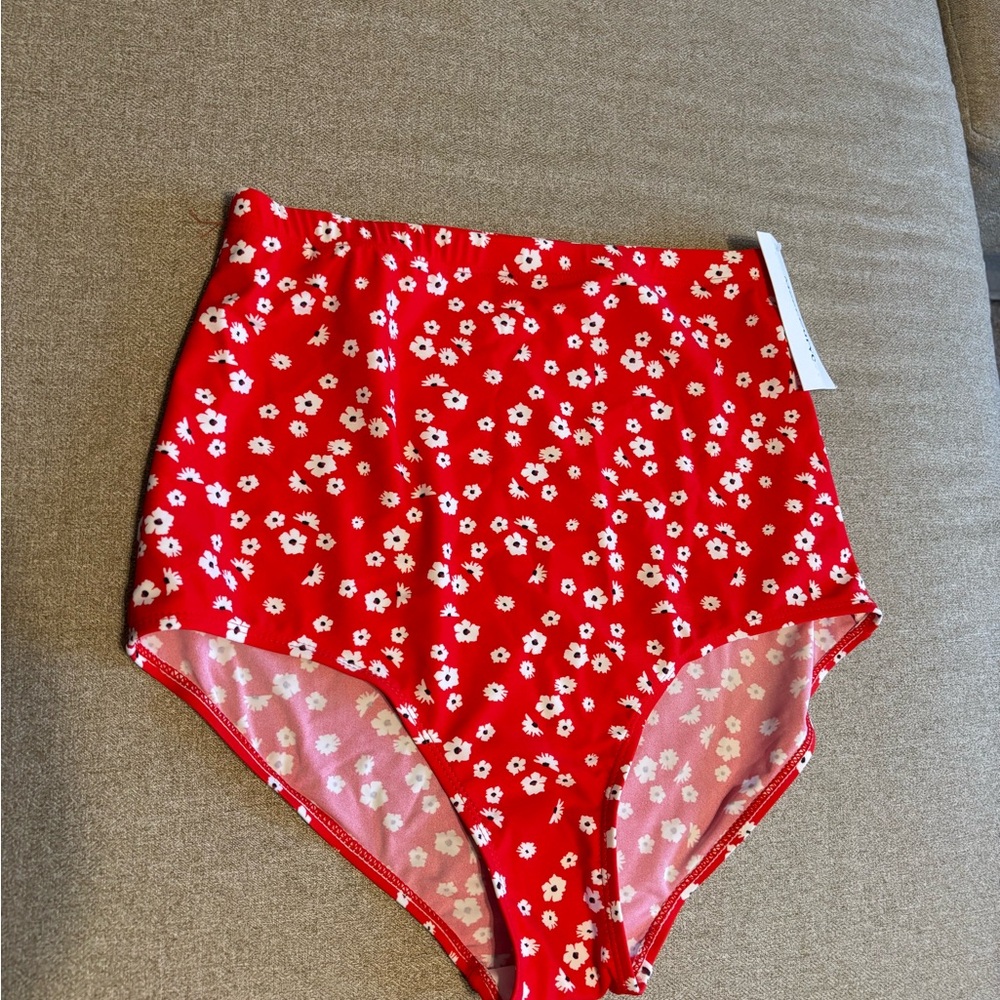🌟NWT🌟Floral Red With White & Black Flowers High-Waisted Bikini Bottom
